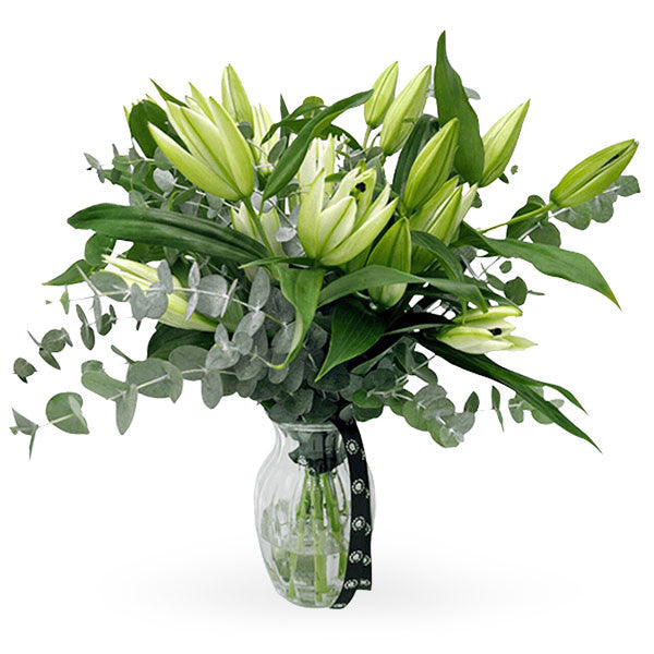 White Lilies in Glass Vase Bouquet