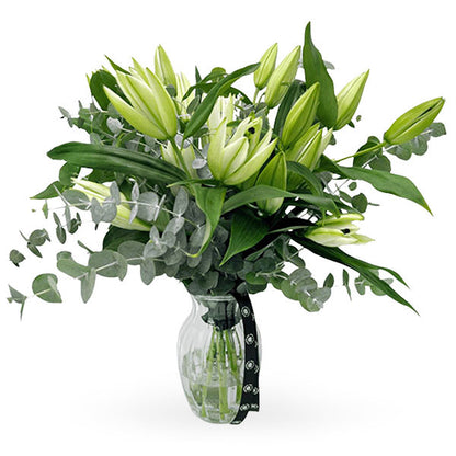 White Lilies in Glass Vase Bouquet